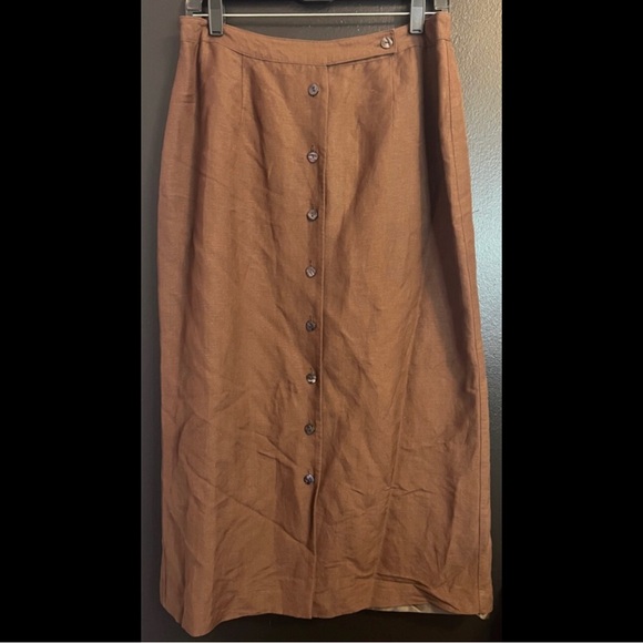 Emma James Dresses & Skirts - High Waist Linen Button-Front Brown Midi Skirt